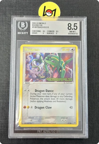 Pokemon Rayquaza BGS8.5 Ex Emerald 2005 Reverse Holo Stamped English #9 BGS 8.5